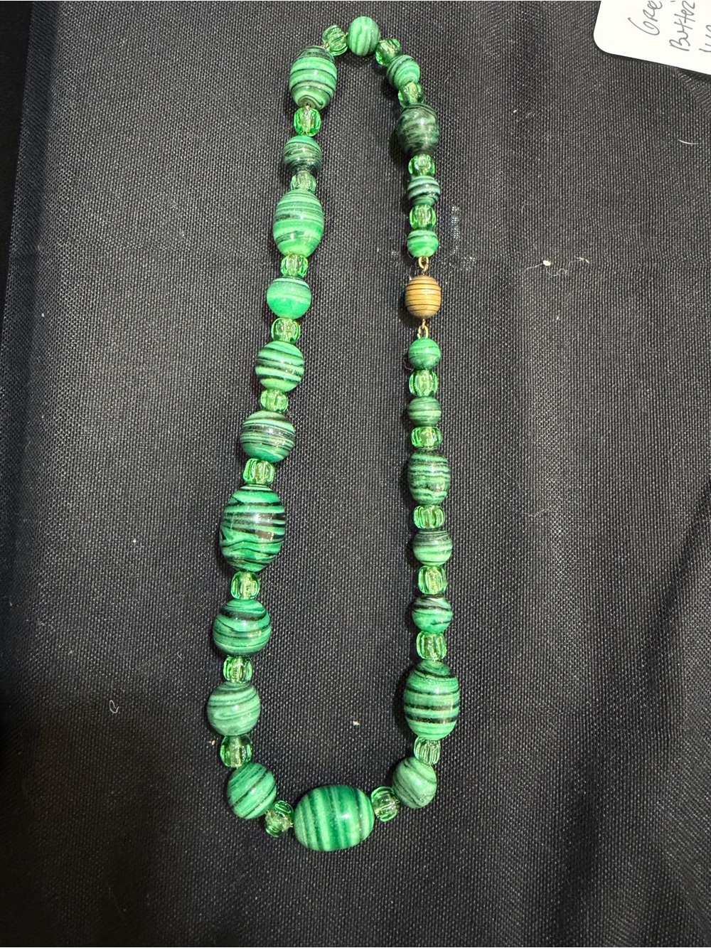 VTG Natural Malachite Stone Graduated Lariat Beads Necklace 20"